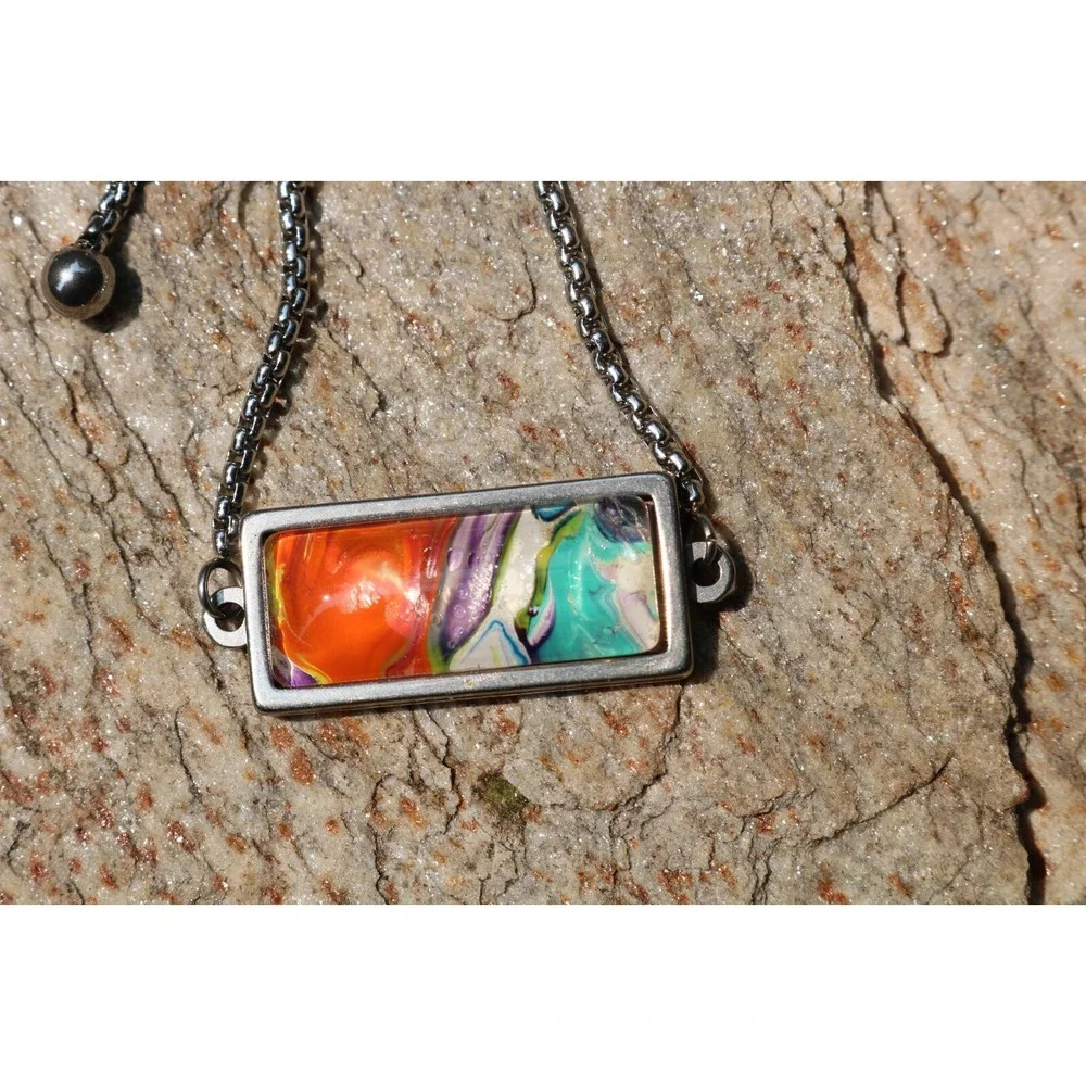 Handmade Slider Bracelet-Paint Drips-Stainless Steel-Glass-Adjustable